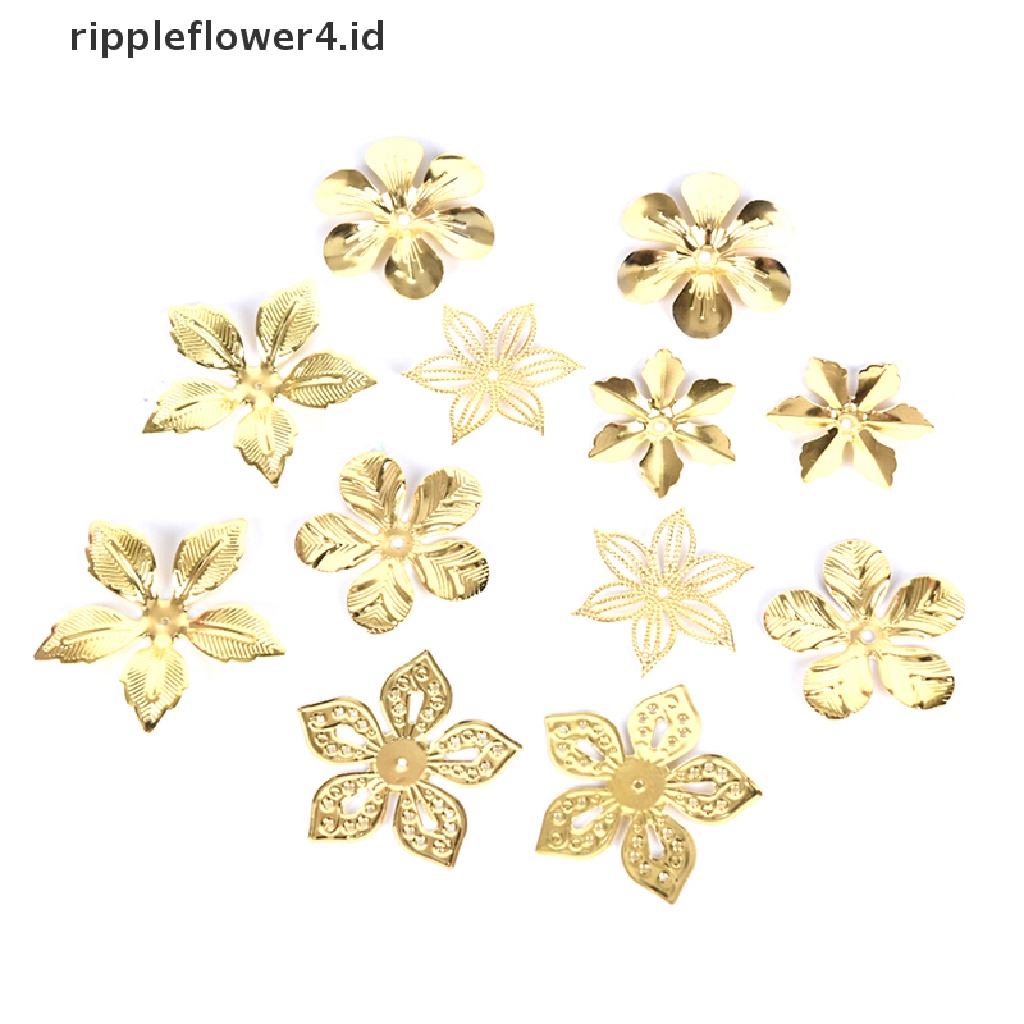 {rippleflower4.id} 50pcs/set Vintage Logam Bunga Kerawang Slice Ch Perhiasan Temuan Kerajinan DIY~