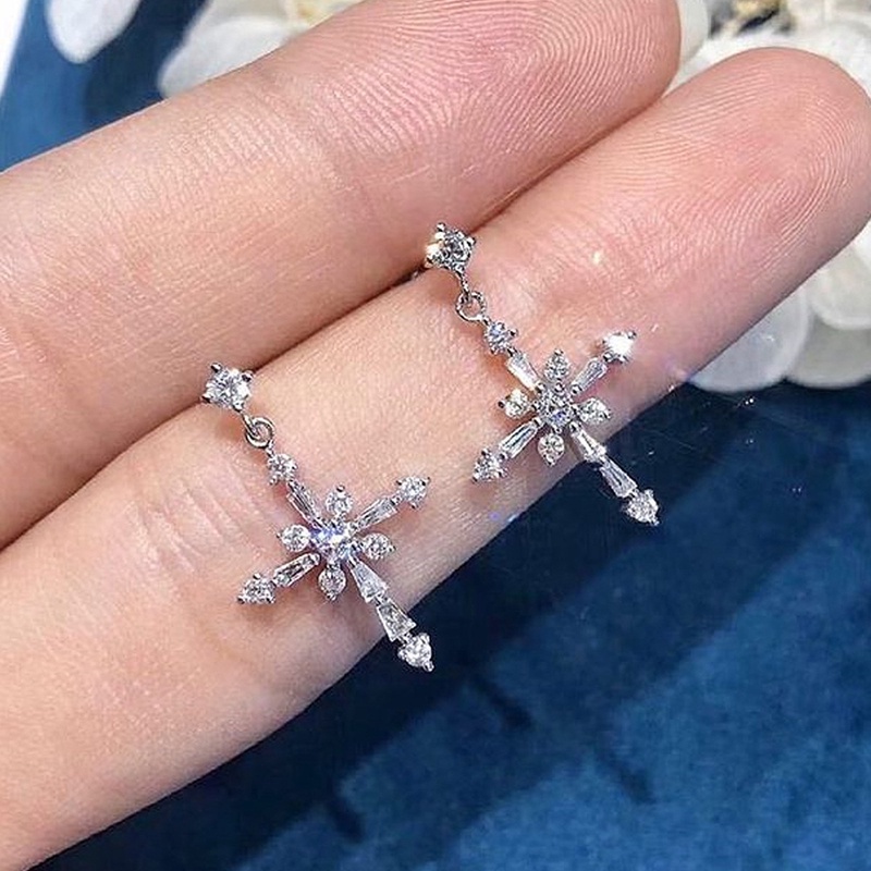Fancyqube Fancy Cross Menjuntai Anting Dengan Kristal Cubic Zirconia Ear Piercing Aksesoris Untuk Wanita Pertunangan Pernikahan Perhiasan Panas