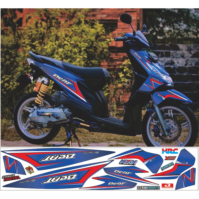 STRIPING BEAT KARBU VARIASI WARNA BIRU LIS MERAH
