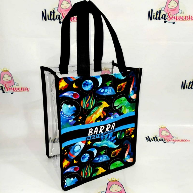 

tas mika transparan tas souvenir ultah dinosaurus tas ulang tahun anak custom gambar FREE DESAIN