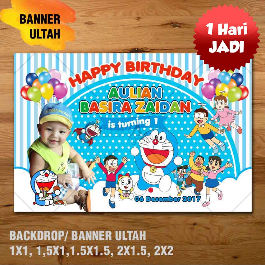 DORAEMON BANNER ULANG TAHUN / BACKDROP ULTAH / SPANDUK ULANG TAHUN ULTAH