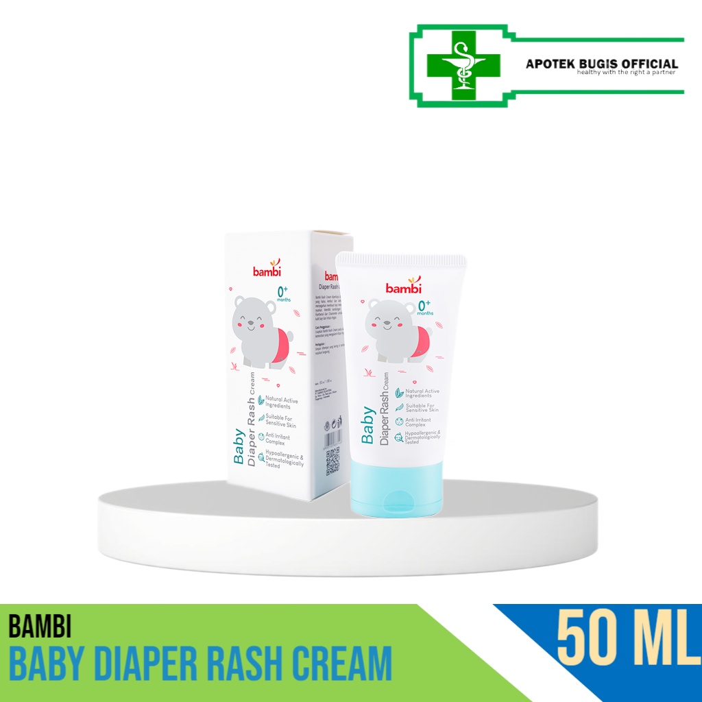 Bambi Baby Diaper Rash Cream 50ml | Krim Ruam Popok Pada Bayi Kulit Normal - Sensitif | Krim Area Lipatan | Mencegah Iritasi Ringan