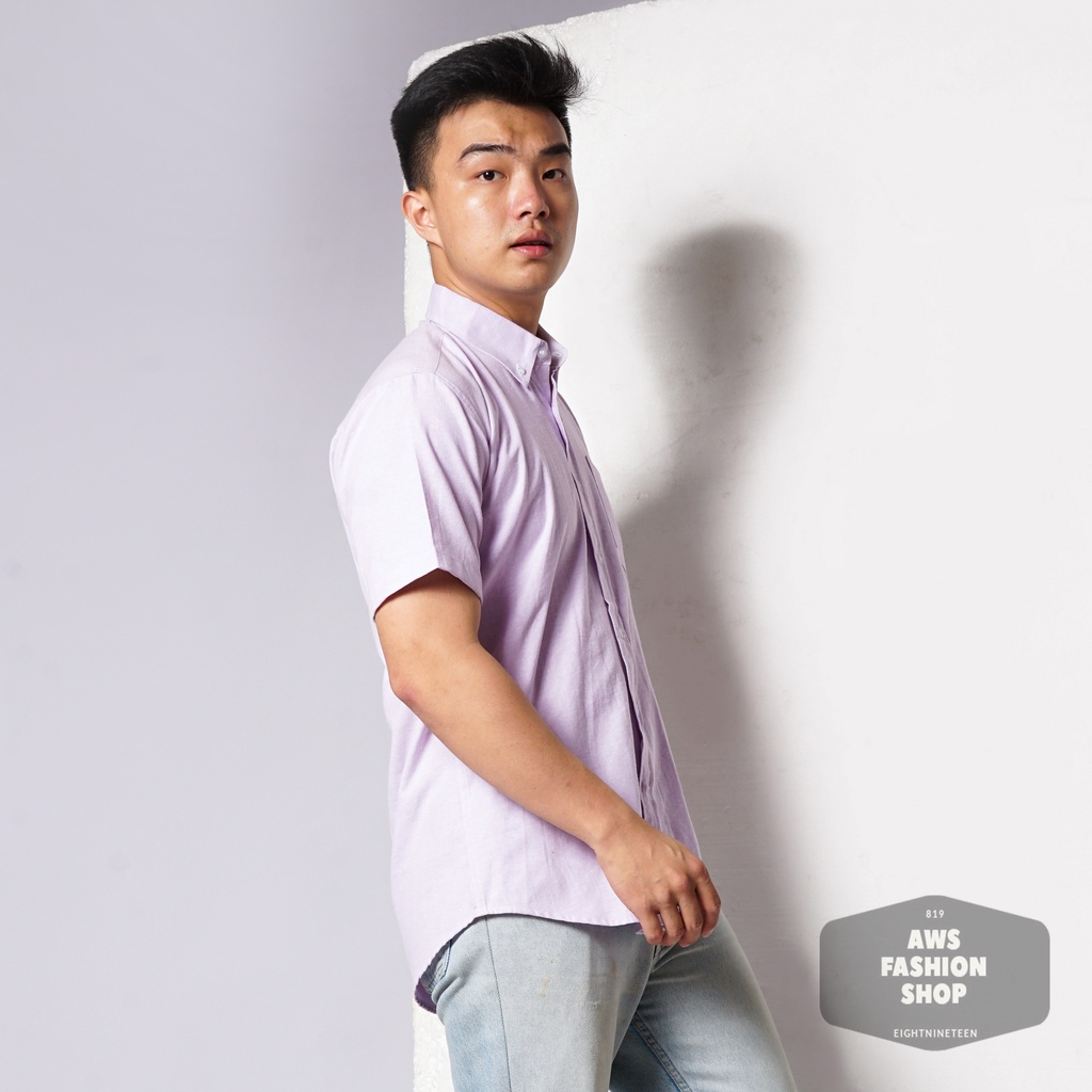 819 Kemeja Pria Lengan Pendek Polos Lilac Lylac Ungu Muda Oxford Basic SIMPLE Slimfit Casual Tersedia Ready Sampai Size JUMBO BIG SIZE XXL XXXL