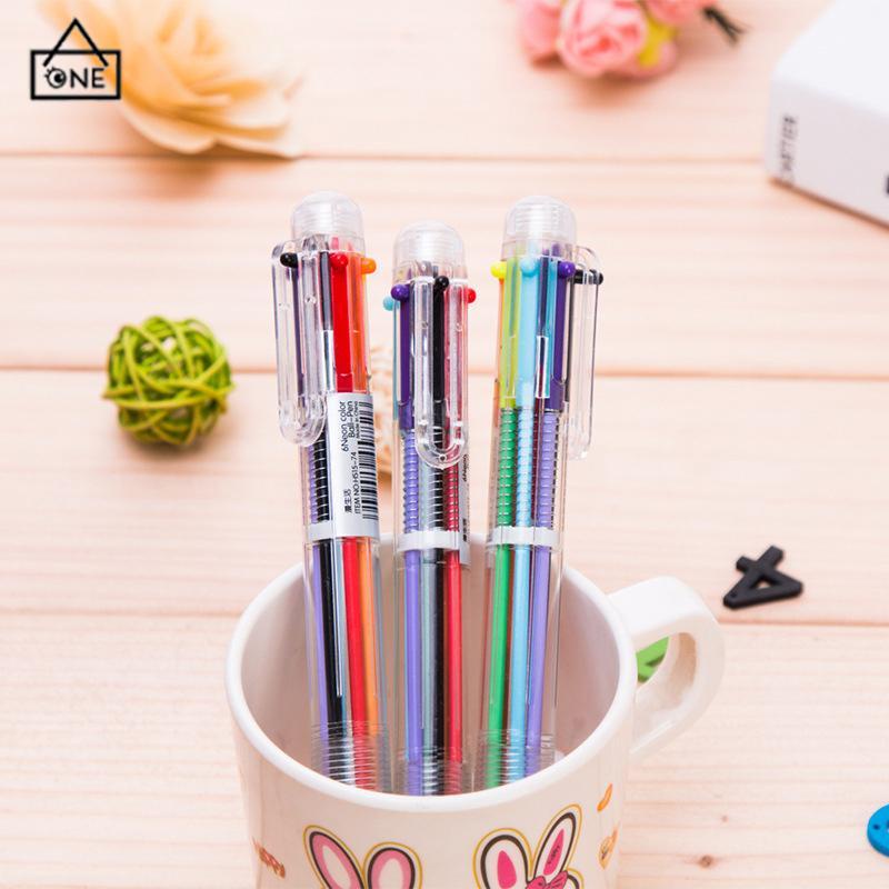 COD❤️Bolpen 6-in-1 0.5MM Multi Warna Untuk Stationery Anak Sekolah Kantor bolpen-A.one