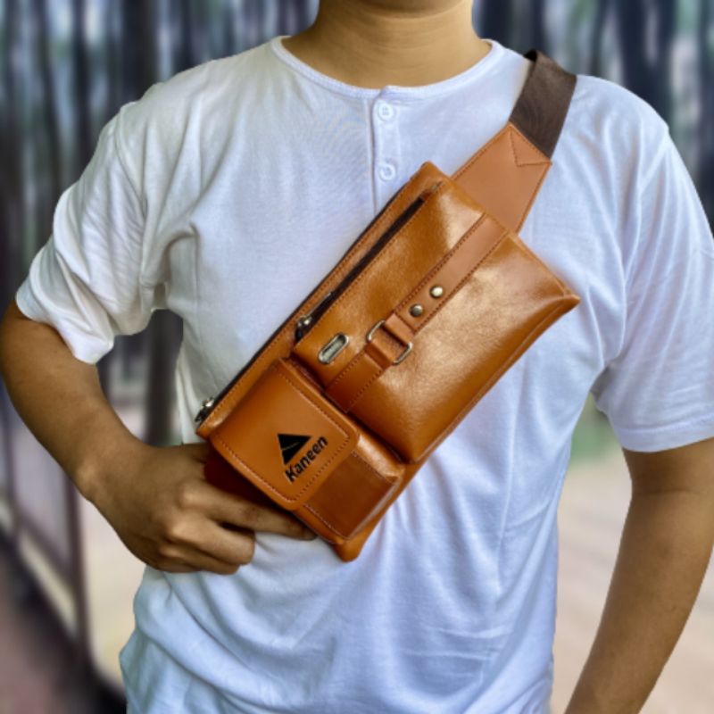 Tas Selempang Pria Waistbag Kulit Premium Kaneen