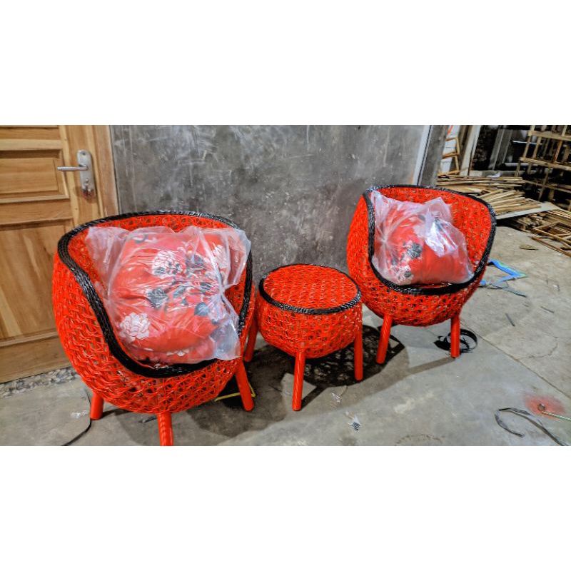 Sofa teras Korsi tamu Rotan Sintetis Motif Brekele