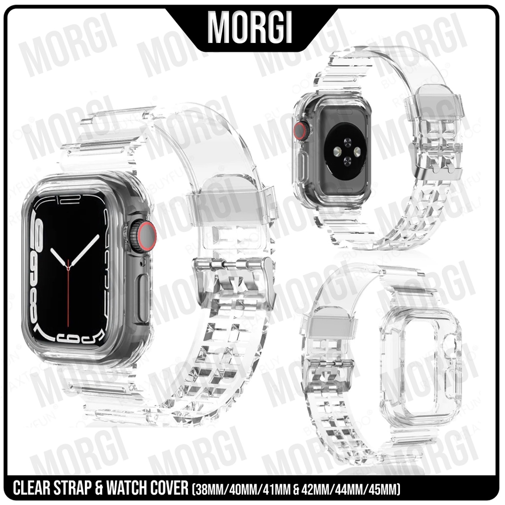 Soft Transparan Strap Untuk Apple Watch Series 1 2 3 4 5 6 7 8 SE 38mm 40mm 41mm 42mm 44mm 45mm 38 40 41 42 44 45 MM Transparent iWatch Clear Cover Set