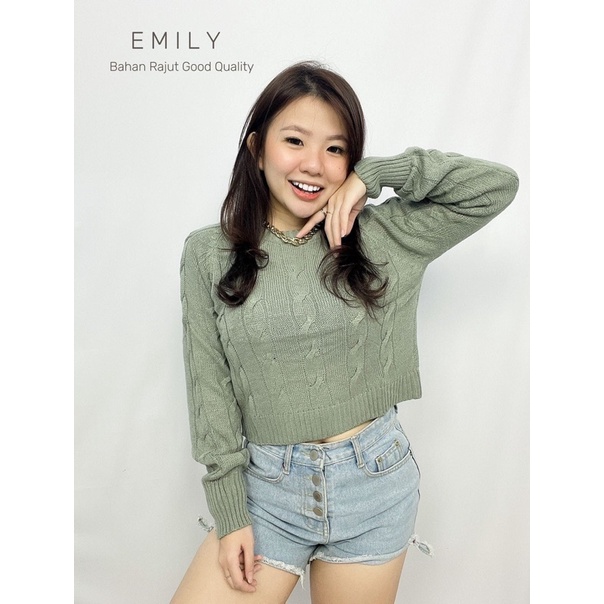 BAJU BLOUSE ATASAN WANITA CEWEK RAJUT EMILY FASHION LENGAN PANJANG KEKINIAN