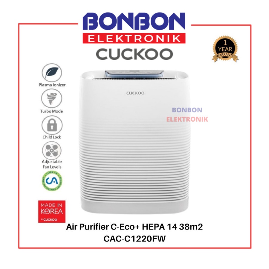 CUCKOO Air Purifier CAC-C1220FW C-Eco+ HEPA 14 38m2 Plasma Ionizer H14