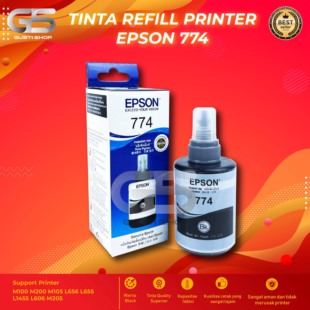 Tinta Epson 774 Hitam Untuk Printer M100 M200 M105 L656 L655 L1455 L606 Cetak Banyak Warna Pekat Hem