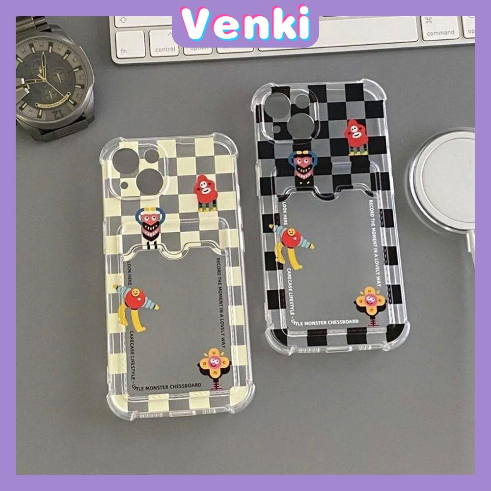 Case iPhone 14 Pro Max Card Holder Case Transparent Simple Case Card Storage Checkerboard Cute Camera Protection Shockproof For iPhone 14 13 12 11 Plus Pro Max 7 Plus X XR