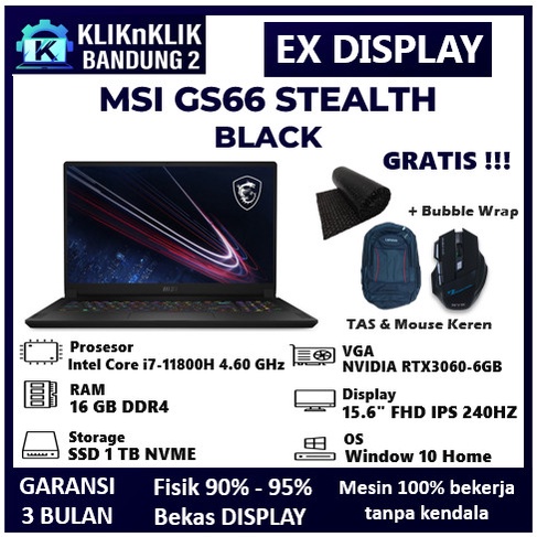 LAPTOP GAMING MSI GS66 STEALTH INTEL I7 11800H RTX3060-6GB LIKE NEW