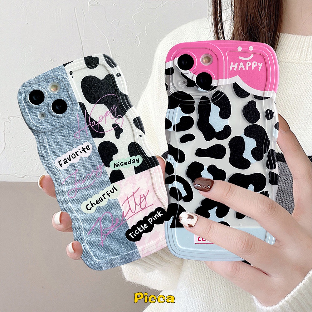 Casing Motif Denim Oppo A17 A15 A5s A12 A16 A57 A1k A54 A7 A96 A55 A76 A95 A16s A17K A77 A3s A5 A9 A74 A16K A77s A53 Reno 85f 7Z 6 A52 Splicing Leopard Motif Sapi Bergelombang Penutup Tepi