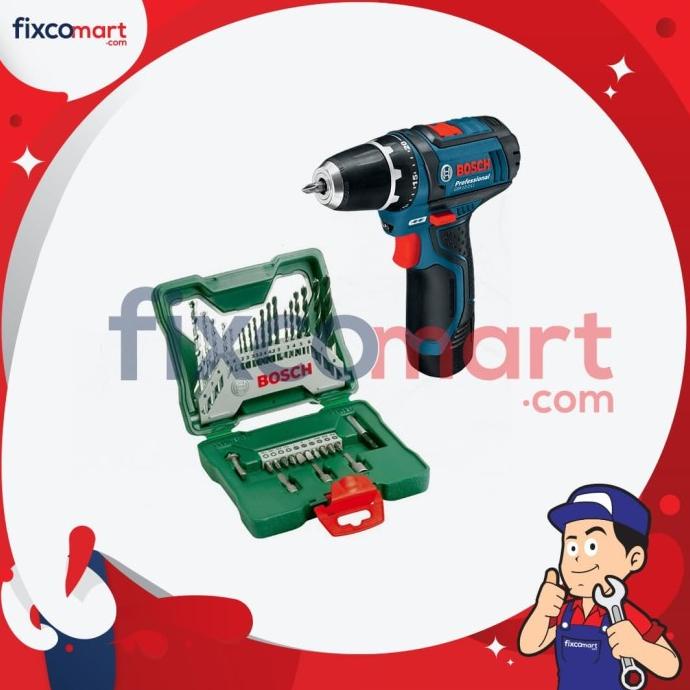 Bosch GSR 120-Li Cordless Bor Baterai 12V + Bosch x-line Mata Bor fixco Kualitas Baik