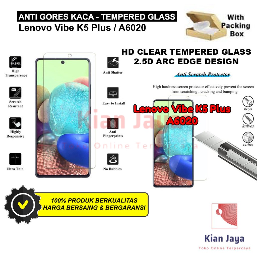 Anti Gores Kaca Hp Lenovo Vibe K5 Plus / A6020 Tempered Glass Premium Bening Transparan Clear TG Temper Glas