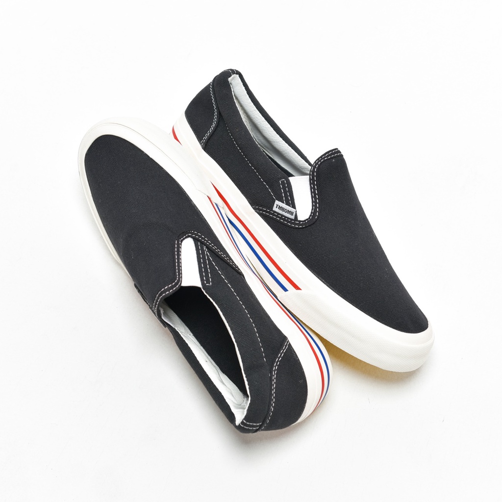 SEPATU TIMEBOMB VULCANIZED | SLIP ON BW STRIPE RED-BLUE