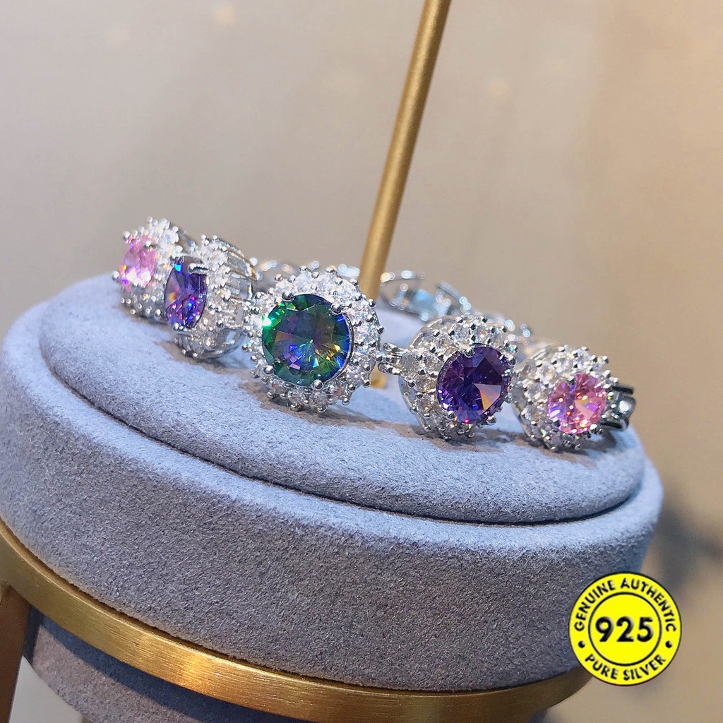 Gelang Moissanite Delapan Hati Dan Delapan Panah Berlian Merah Muda Amethyst Permata Berwarna Gelang M1547