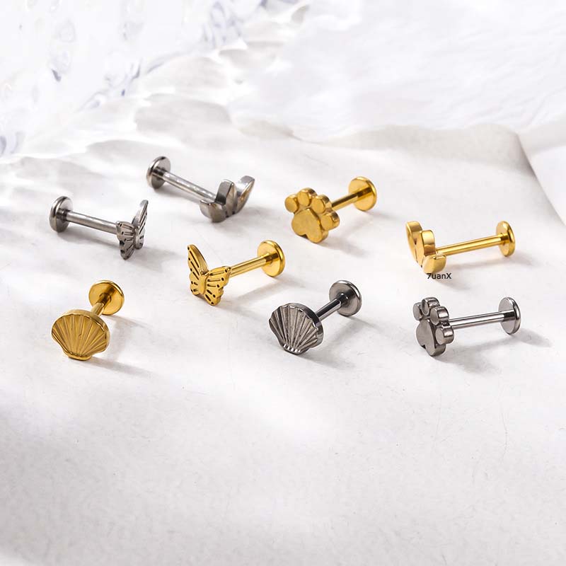 1biji Hati Bentuk Kupu-Kupu Baja Titanium Helix Bibir Labret Piercing Anting Stud Hypoallergenic 16Gauge Benang Internal Perhiasan Tubuh