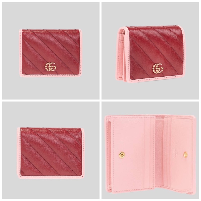 Dompet Mini Lipat Gucci Marmont Playful Red-Baby Pink Quilted Two Tone Textured Leather Wallet (Bisa