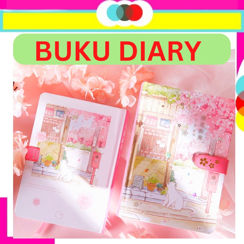 

Buku Diary Diari Notee Book Aesthetic gambar kucing ala Japanese dan korea cherry blossom Sakura full color page magnetic buckle book notebook cute office notepad handbook @dbest_wallpaper
