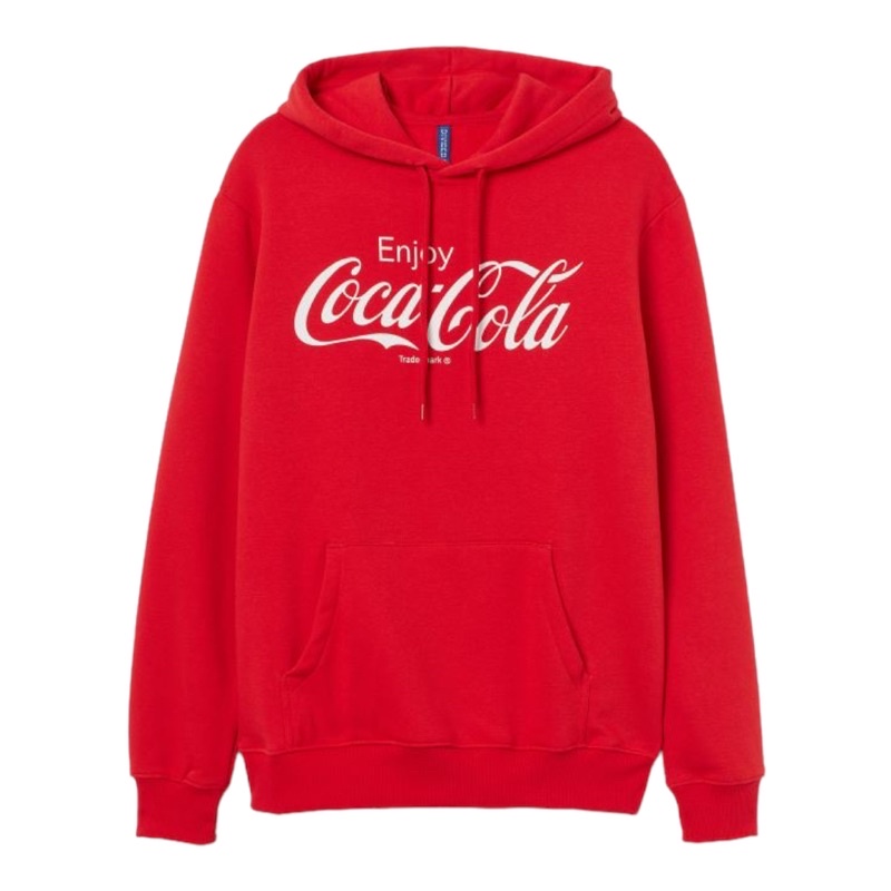 ( 8.8 ) Hoodie H&amp;M Unisex Sablon Coca Cola Logo Red Merah, Flecee Katun Lembut Tebal, Free Papperbag