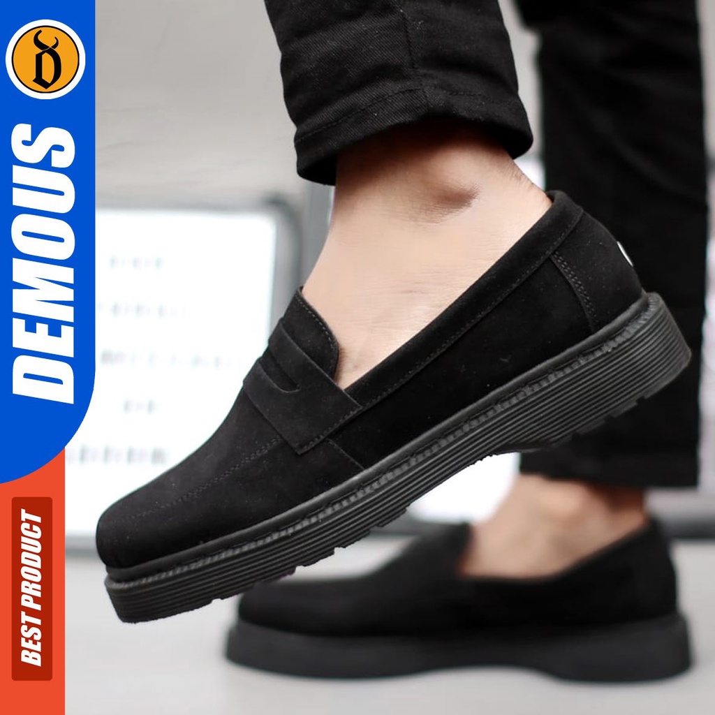 DEMOUS Malms - Sepatu Loafers Docmart Formal Pantofel Kerja Pria Hitam