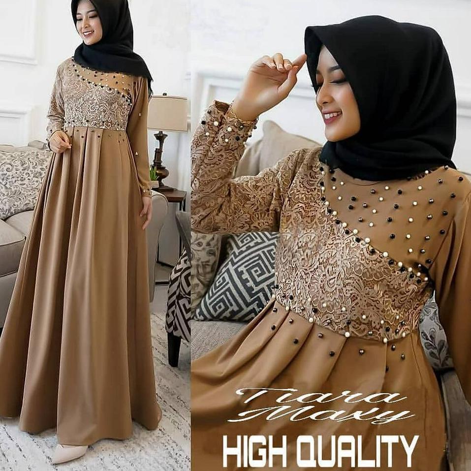 MS Tiara Maxi Gamis Panjang Wanita Muslimah / Gamis Brukat2020 Matt Mosscrepe mix Brukat ▫ GRA.10De2