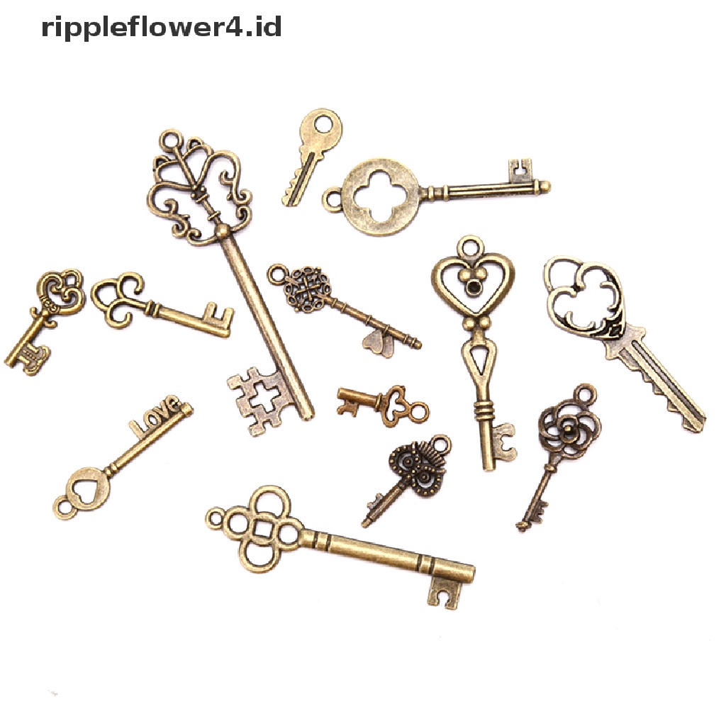 {rippleflower4.id} 13pcs Vintage Metal Mix Style Kunci Ch Liontin Membuat Perhiasan Tampilan Lama~