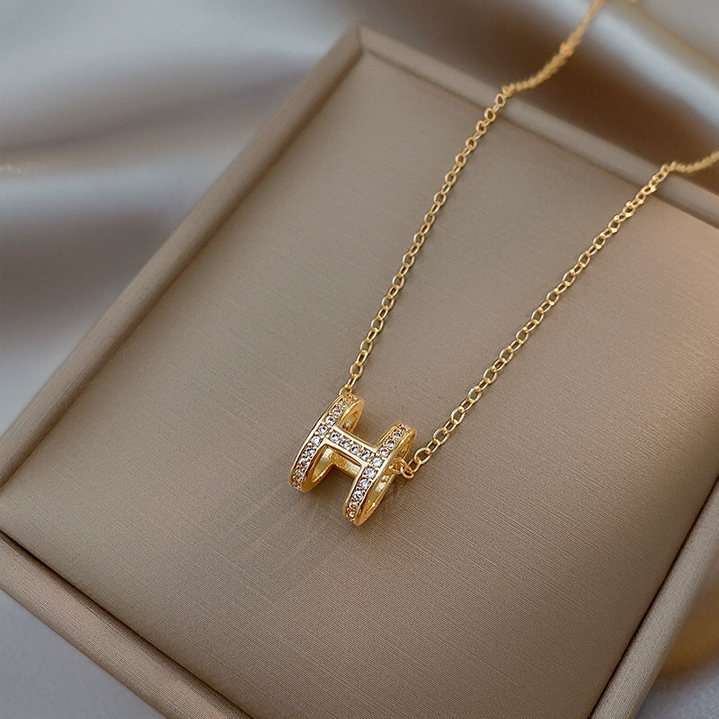 Kalung Titanium H Mata Tanam Elegant Korea Fashion Style Trending
