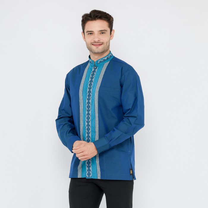 Baju Koko BHS Classic Motif Triple Biru Muda - L