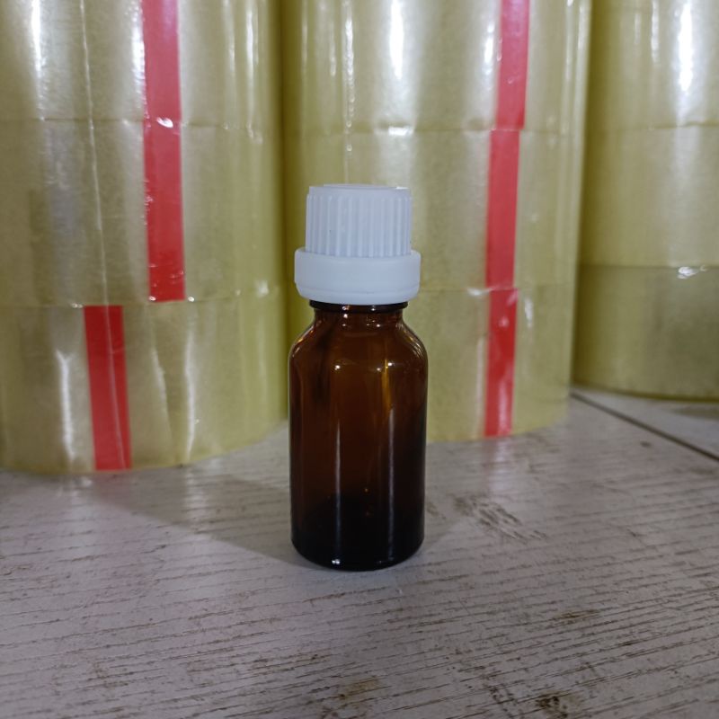 Botol kaca 15ml tutup filler tetes segel / essential oil / droper sealed -15ml amber tebal