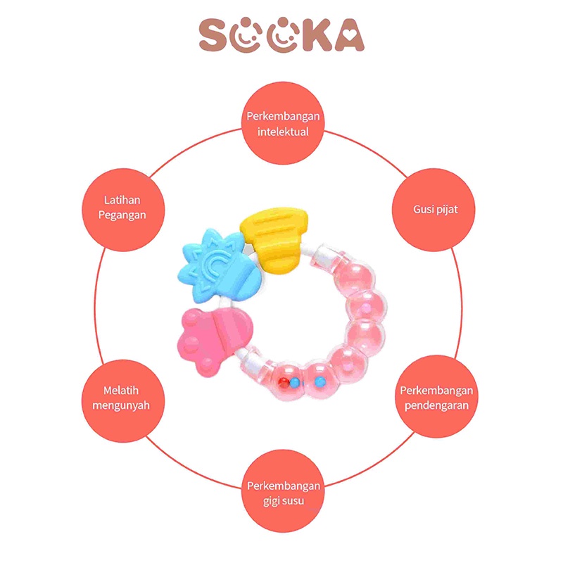 Sooka Mainan Rattle Genggam Bayi Gigitan Empeng Buah Plastik Dengan Teether Gelatin Giri BPA Free SK-GGA1071