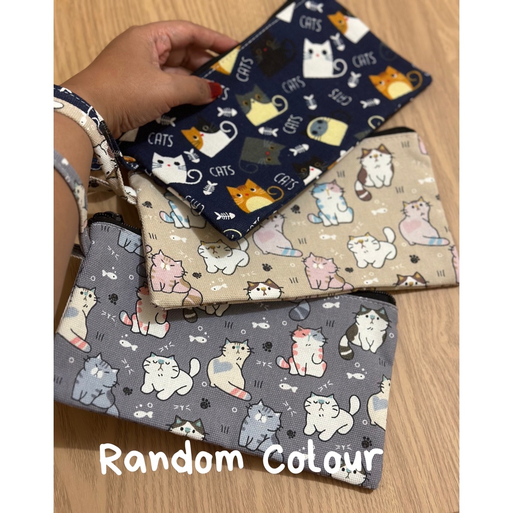 Pouch Tempat Pensil Motif Lucu Dompet Serbaguna Kanvas Tali Handle Bag Lucu Mini Murah Dengan Resleting Pouch Serbaguna Motif Bahan Kanvas Zipper Dengan Tali