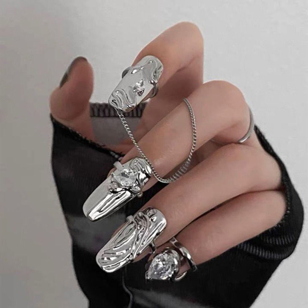 Mxbeauty Kuku Cincin Unik Adjustable Nail Art Cincin Baru Gaya Cina Paduan Hadiah Hari Valentine Logam Tidak Teratur Jari Cincin Set