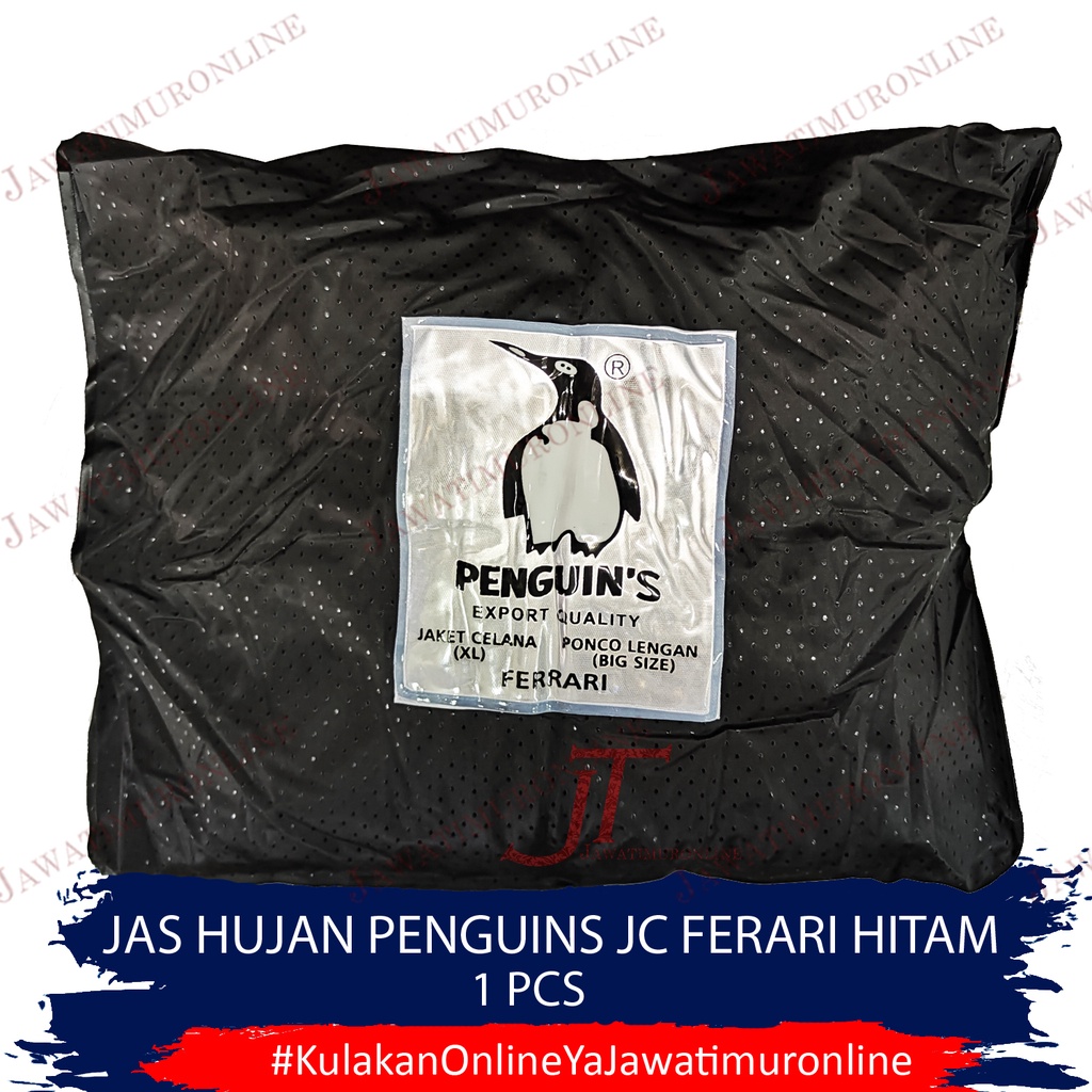 Jas Hujan PENGUINS Motif Tutul Jaket Celana Ferari HITAM