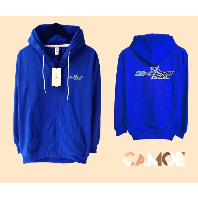 Jacket Gacha Anime Blue Archive Sweater Hoodie Pria Bahan Fleece Sablon Polyflex Zipper Resleting De