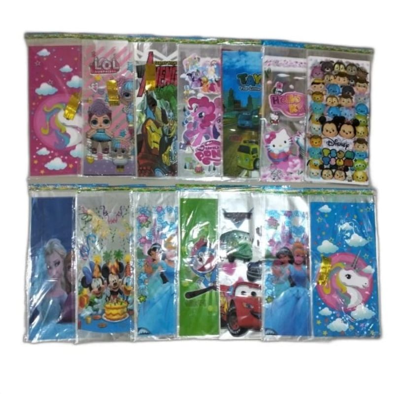 

plastik Snack ulang tahun ukuran 25x50 isi 10pcs