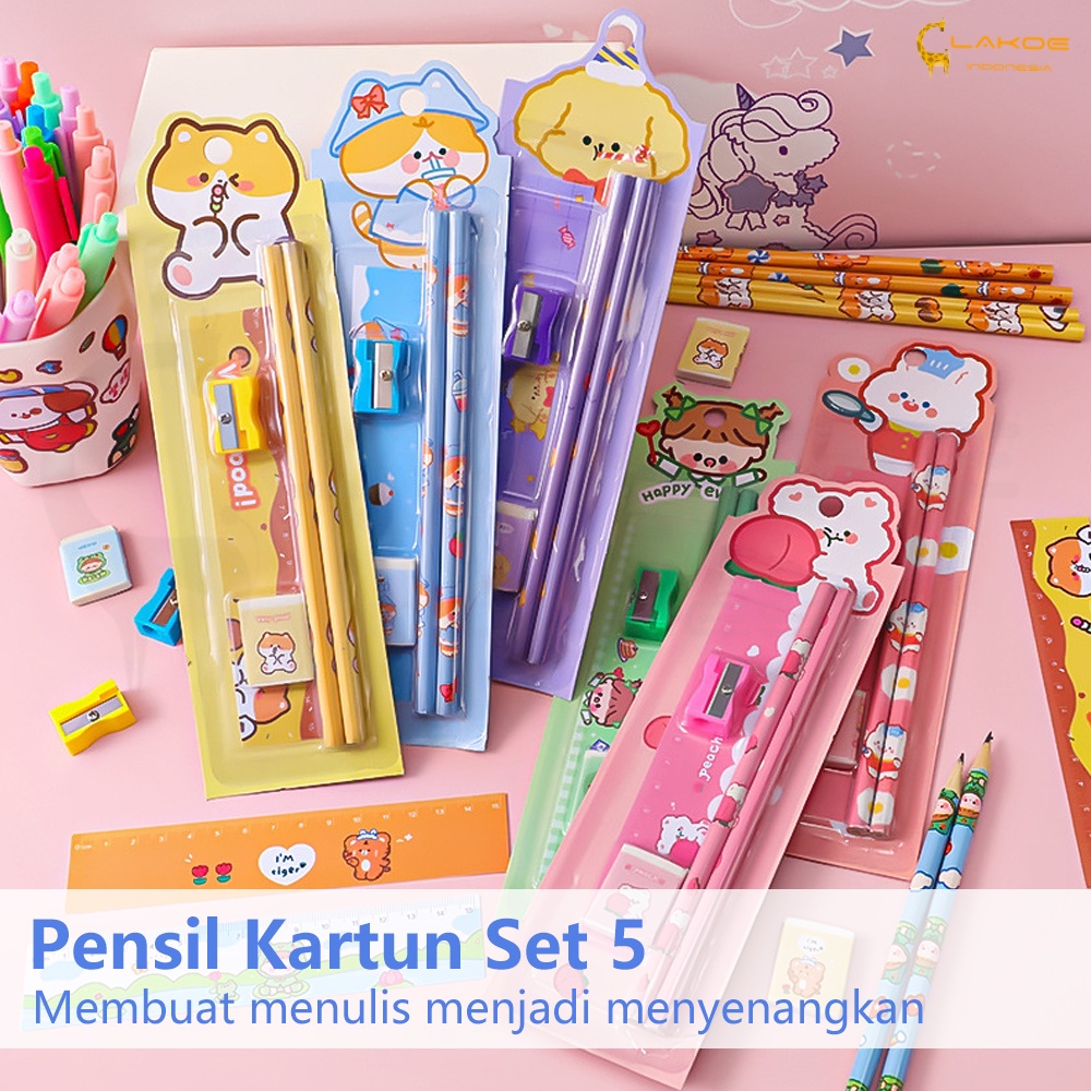 Mini Stationary Set Alat Tulis anak lucu Pensil set 5in1