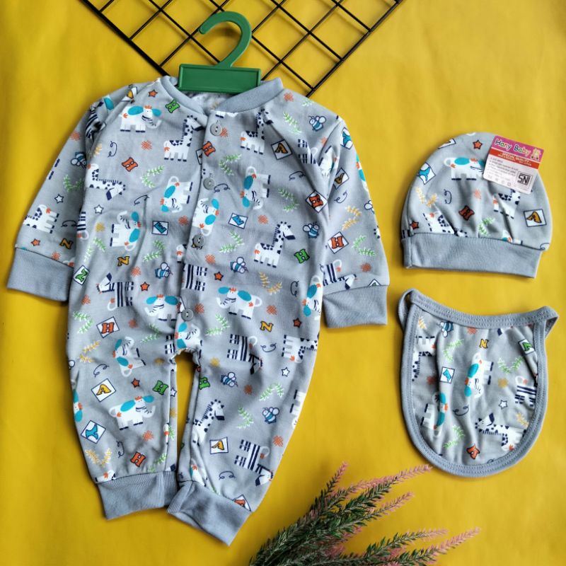 jumper set topi slabber bayi printing newborn 0-3 bulan free hanger