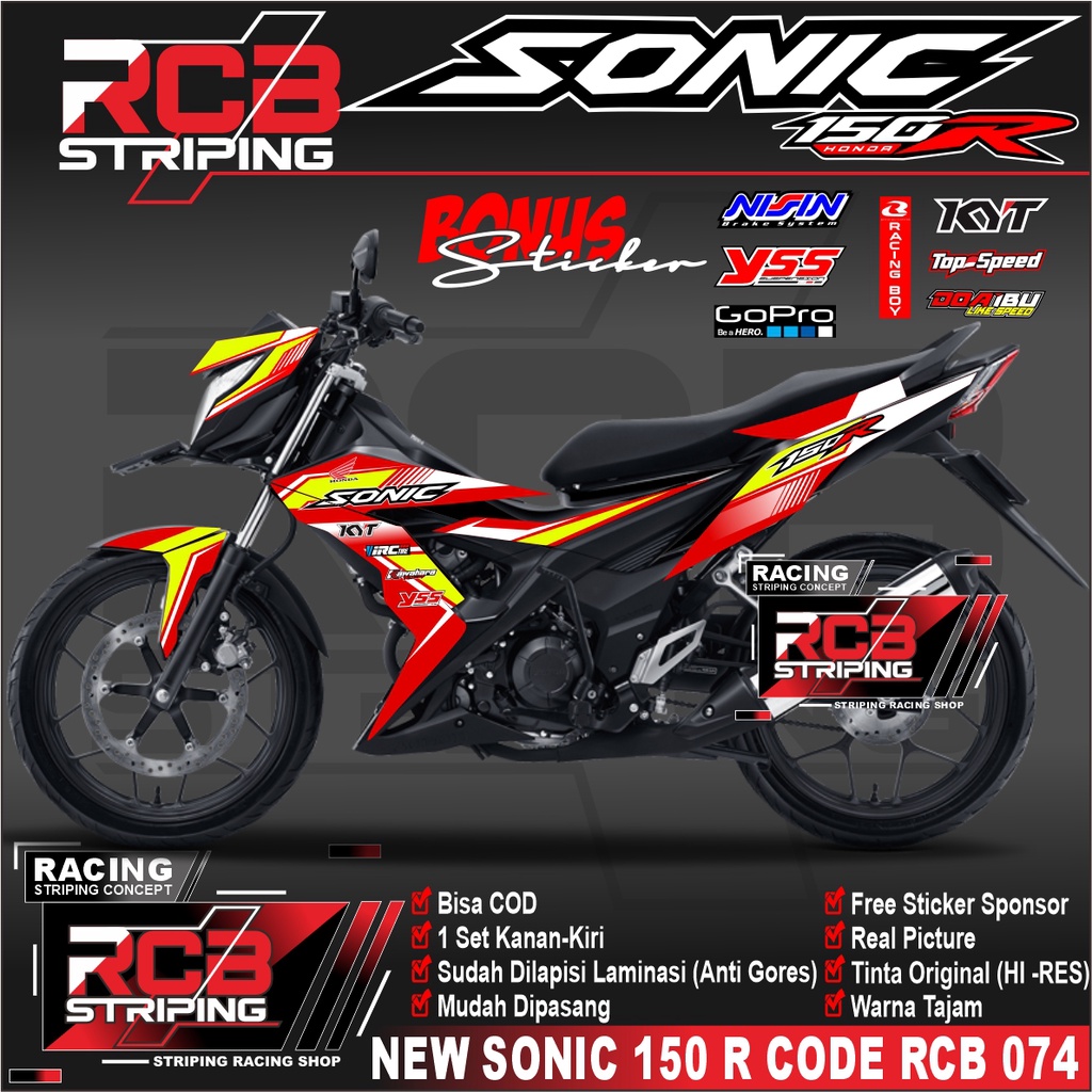 STIKER STRIPING SONIC 150R STICKER VARIASI SONIC 150R LIST MOTOR HONDA SONIC NEW 150 R KEREN RCB 074