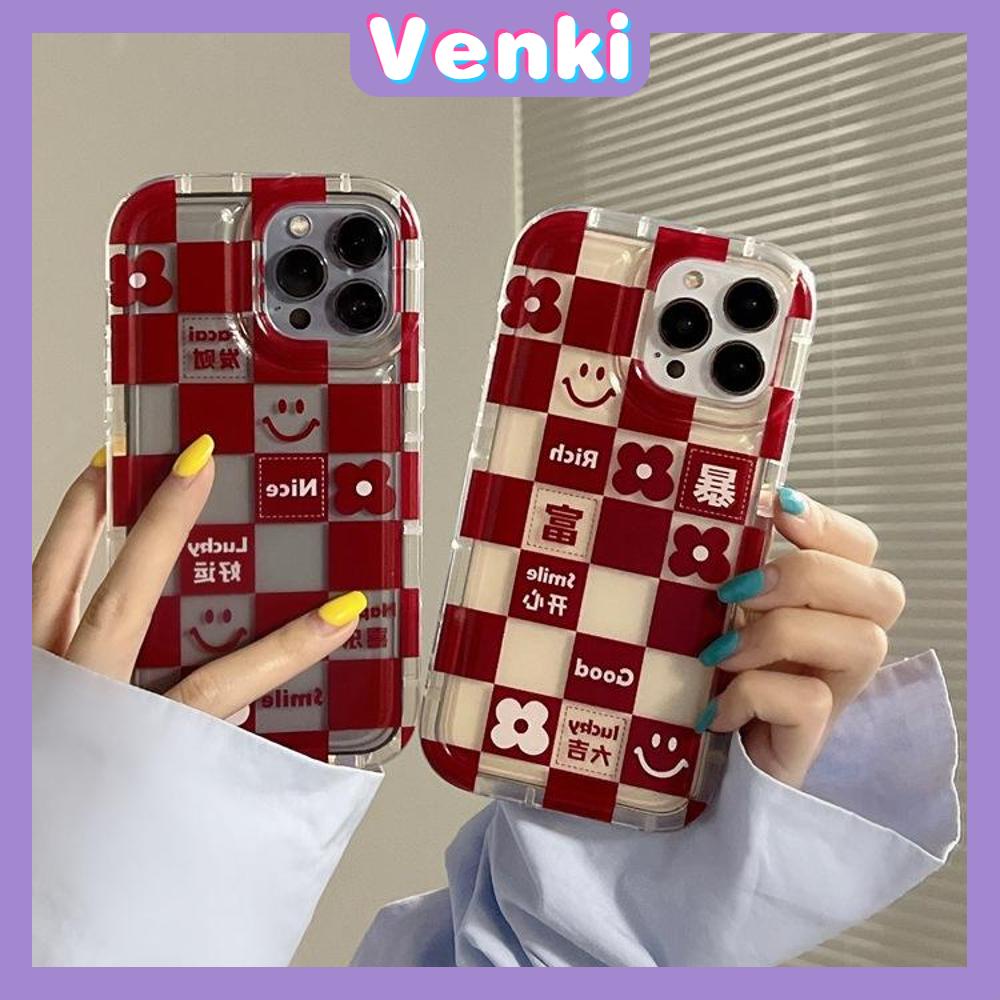 Case For iPhone 14 Pro Max TPU Soft Jelly Airbag Clear Case Wine Red Checkerboard Smiley Flowers Camera Protection Shockproof For iPhone 14 13 12 11 Plus Pro Max 7 Plus X XR