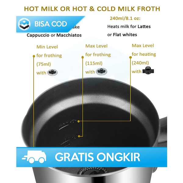 ALAT PEMBUIH SUSU ELEKTRIK ONETWOCUPS 500 WATT MILK FROTHER KOPI LATTE