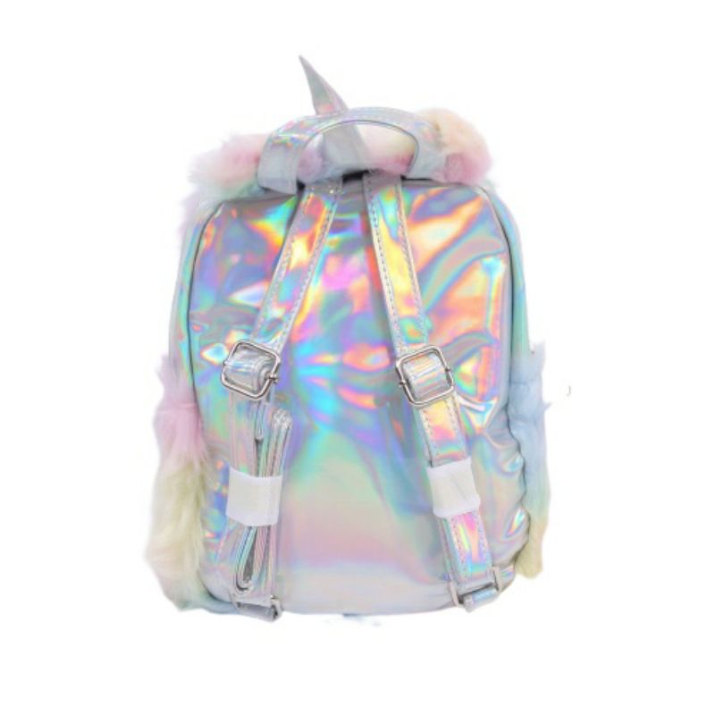 BIG SALE 7.7 COD Ransel Wanita / Anak Mini | Fluffy Unicron Mini Backpack Hologram  Rainbow | Bahan Bulu import dari korea dan disertai bahan hologram| Murah Bisa COD