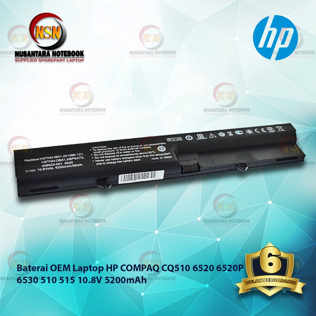 Baterai Laptop HP COMPAQ OEM CQ510 6520 6520P 6530 510 515 10.8V 5200mAh