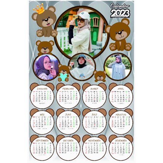 

kalender dinding foto sendiri tema beruang 2023 calender custom