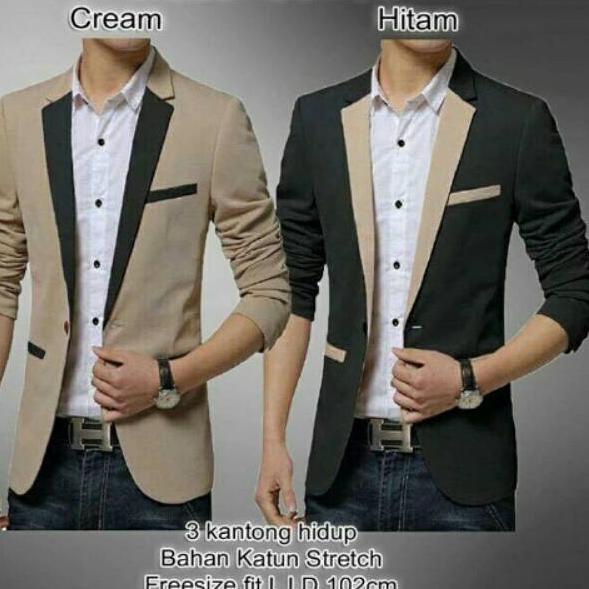 Harga Bersahabat JAS BLAZER FASHION PRIA MODERN WARNA KOMBINASI HITAM CREAM BAJU COWOK PAKAIAN MODEL