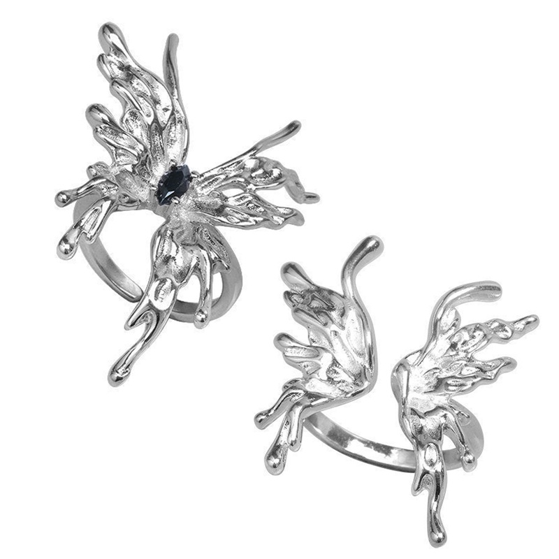 Cincin Kupu-Kupu Zirkon Vintage Baru Untuk Wanita Gothic Punk Fashion Berlebihan Jari Cincin Tren Perhiasan