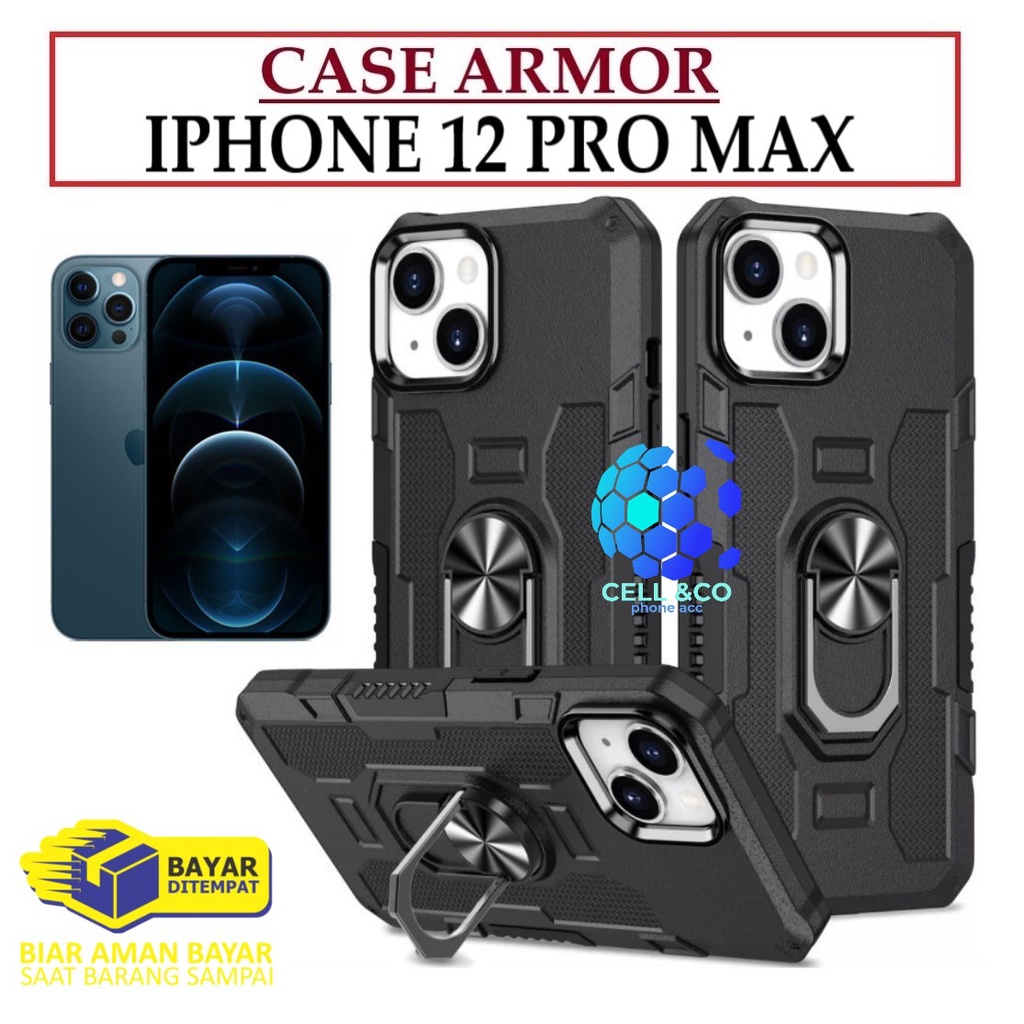 Case Armor IPHONE 12 PRO MAX Iring Cincin Magnetic Kesing Hp Protect kamera Premium Hard Case Standing Robot Pelindung Kamera