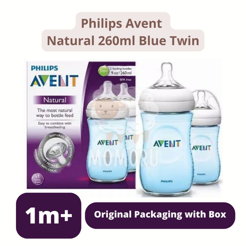 Philips Avent Natural Bottle 260ml 1M+ Wide Neck Biru Blue Botol Susu Philips Avent