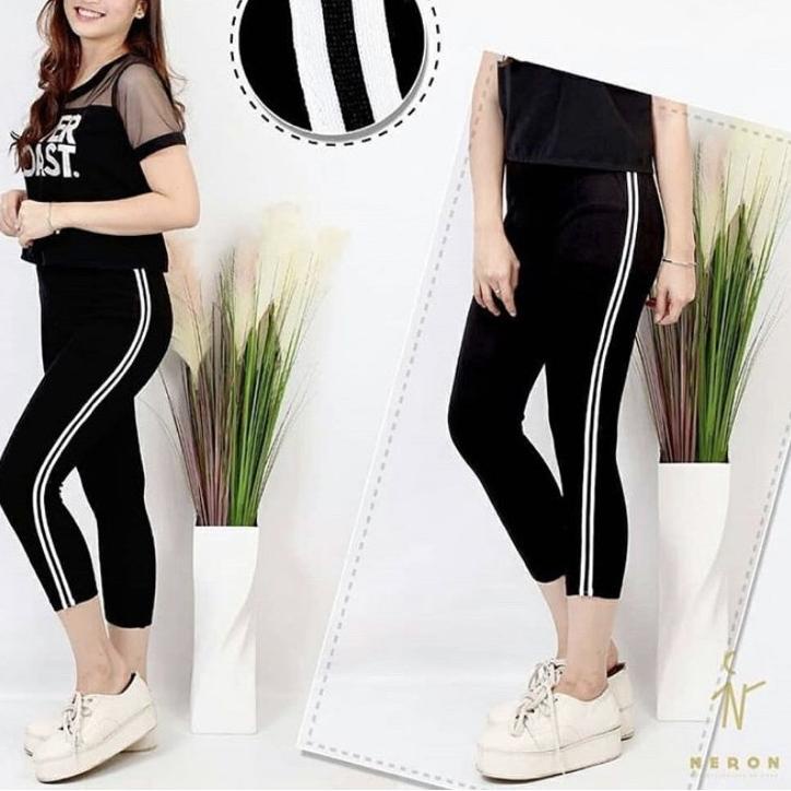 Hot Legging 7per8 List Putih Legging Import 788 Celana Legging Wanita | Legging Jumbo | Legging Teba